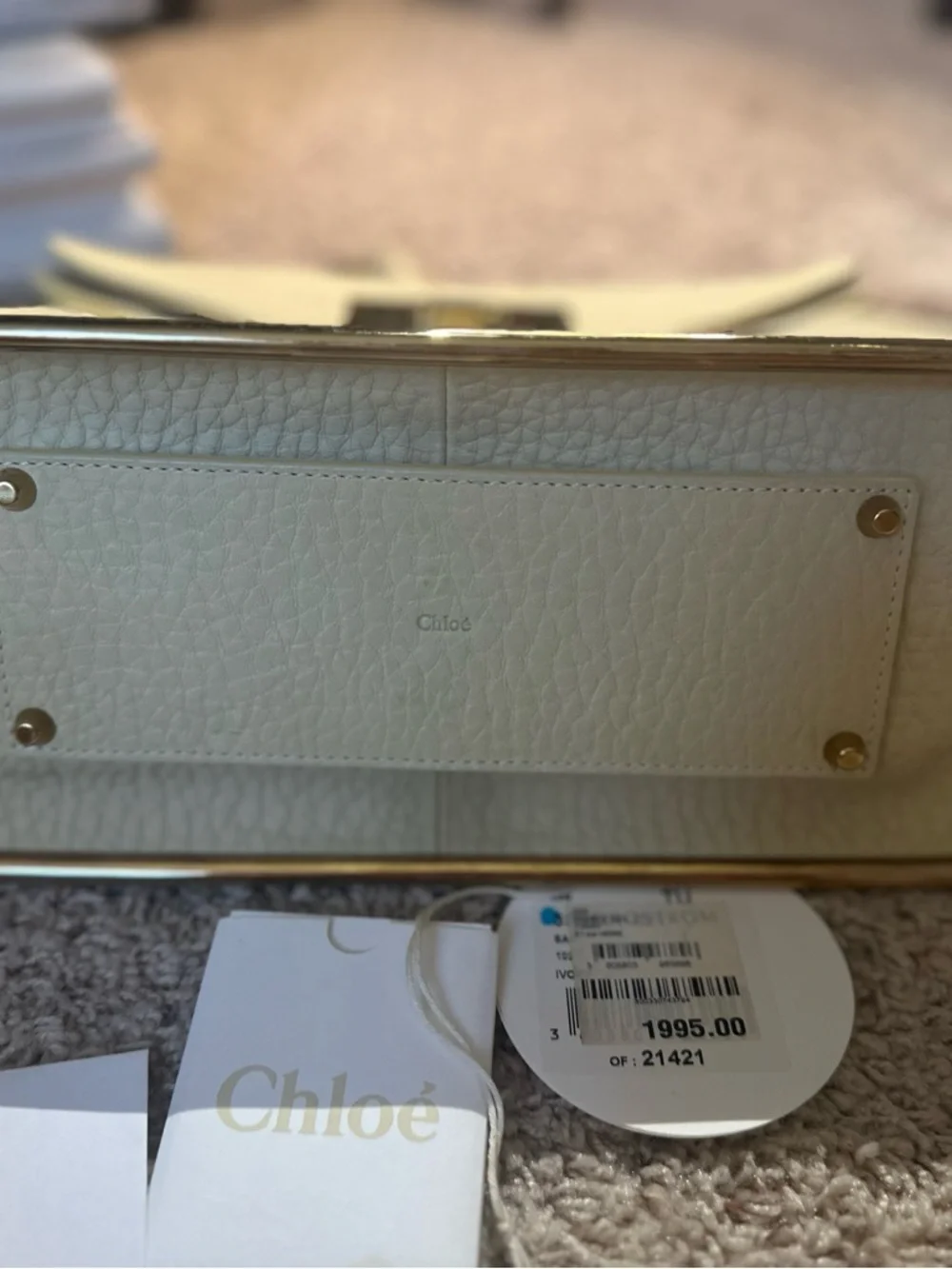 Chloe Cream Leather Shoulder Bag with Gold Chain